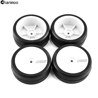 1/10 RC Rally Racing Tires and Hard Plastic Wheels Rims 12mm Hex Hub OD 65mm Drift Tyres for 1:10 Scale RC On Road Car Tamiya Traxxas HPI KYOSHO XV02 XV01 TA06 TT01 TT02 PTG2 144001 A959 4PCS