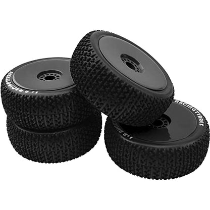 ShareGoo OD 4.52" 1/8 RC Buggy Rubber Tires Tyre w/Plastic Rim 17mm Hex Compatible with Arrma Kyosho Exceed RC Traxxas Redcat HSP HPI 1/8 Scale Off Road Car Buggy (Black) - color: Black