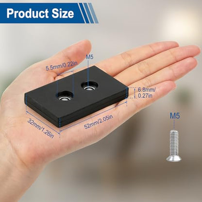 10Pcs Rubber Coated Magnet, Rectangular Rubber Neodymium Anti Scratch Magnet Mount Base for Lighting Camera Tools Equipment Household, Dual-Hole M5, 1.25 * 2 * 0.27"