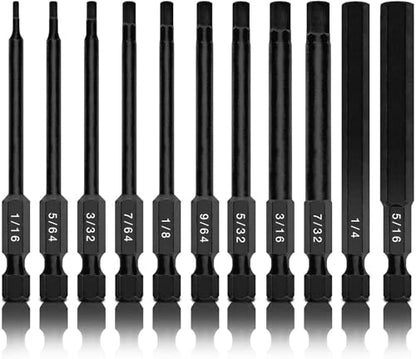 Neiko 01147A Allen Wrench Drill Bits, 11-Piece Hex Drill Bit Set, SAE Sizes 1/16" to 5/16", Magnetic Hex Head Bits, 3" Quick Release Shanks, S2 Steel, Compatible with Power Drills and Impact Drivers - size: Hex Bit, style: SAE