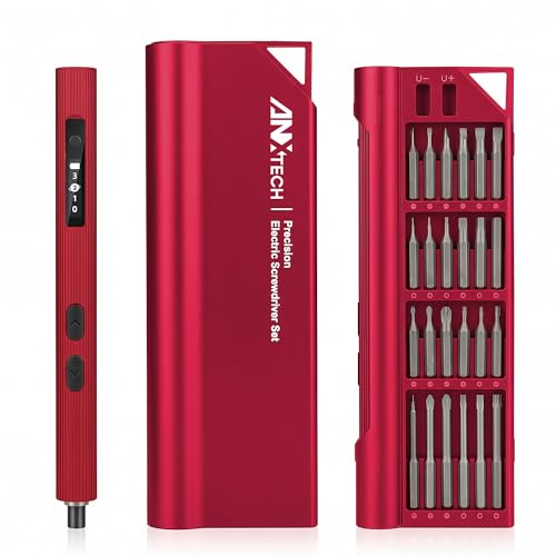3.7V Mini Electric Screwdriver 52in1 Kit for Phone Laptop | Rechargeable, 48 magnetic bits, 3 torque settings, LED light, for camera, RC car, drone, watch repair (Red) - color: 52-in-1-red