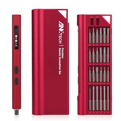 3.7V Mini Electric Screwdriver 52in1 Kit for Phone Laptop | Rechargeable, 48 magnetic bits, 3 torque settings, LED light, for camera, RC car, drone, watch repair (Red) - color: 52-in-1-red