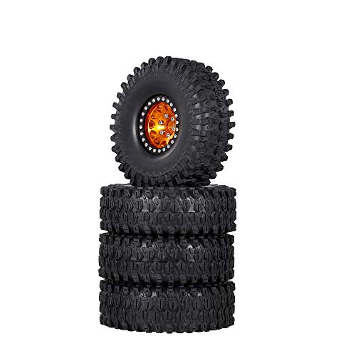 GoolRC 4PCS 1.9 Inch RC Crawler Rubber Tires with Metal Rim for 1/10 RC Rock Crawler Traxxas TRX-4 TRX-6 Axial Scx10 90046 RC4WD RC Car Parts (Golden) - color: Golden