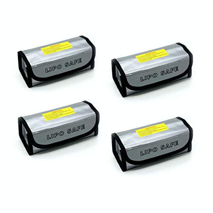 4 Pack LiPo Fireproof Explosionproof Safety Bag |ExpertPower|for Lithium Battery & DJI Mavic & DJI Phantom 3 Battery|Guard Charging and Storage Safe Bag (7.3 x 3.0 x 2.5 Inches)