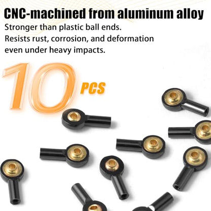 10PCS M2 Tie Rod End Ball Joint Aluminum Ball Head Holder 2mm Steering Linkage Head Joint 15mm Upgrade Parts Compatible with HSP Tamiya Mini 4WD RC Car Truck Crawler/Boat/Airplane Models - color: Black