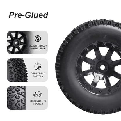 HobbyPark Pre-Glued RC Tires and Wheels 12mm Hex for 1/10 Scale RC Short Course Truck Traxxas Slash 4x4 2WD BL-2S, Redcat Blackout XTE SC TR10, Losi 22S SCT, 4PCS (Style C) - style: Style C