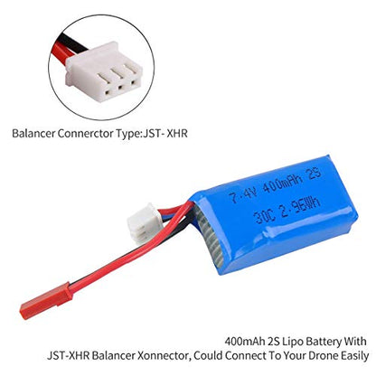 400mAh 2S 7.4V 30C LiPo Battery with JST Plug for Micro FPV Racing Drone | Crazepony 2PCS 2S Lipo Battery Pack for Quadcopter