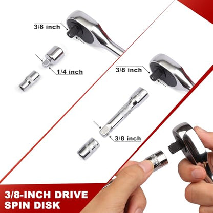 Egofine 34 Pieces 3/8 inch Drive Socket Ratchet Wrench Set, with Socket Set Metric/SAE and Extension Bar for Auto Repairing and Household, with Storage Case - style: 3/8" 34 PCS