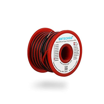 BNTECHGO 28 Gauge Silicone Wire Spool Red and Black Each 25ft 2 Separate Wires Flexible 28 AWG Stranded Tinned Copper Wire | Flexible 28 AWG Stranded Tinned Copper Wire Silicone Rubber Insulation For RC Models, Drone, Robot, EV Charger, 3D Printer - size: