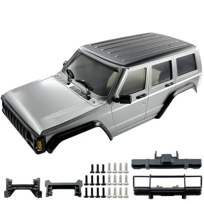 6.10in Wheelbase ABS Hardtop Cherokee Body for TRX4M Bronco Defender Chassis, 1/18 RC Crawler Body Shell with Front & Rear Bumpers (Silver Grey) - color: Silver Grey