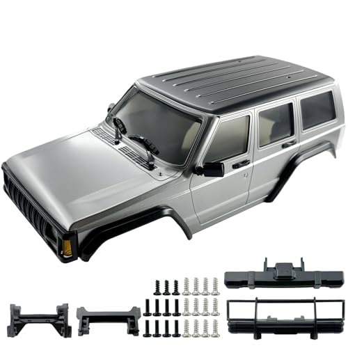 6.10in Wheelbase ABS Hardtop Cherokee Body for TRX4M Bronco Defender Chassis, 1/18 RC Crawler Body Shell with Front & Rear Bumpers (Silver Grey) - color: Silver Grey