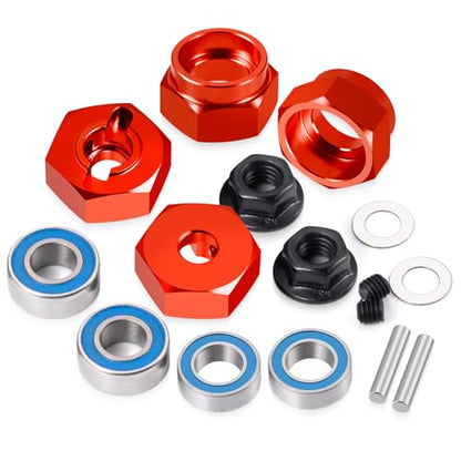 RC Car 1/10 Aluminum Alloy Wheel Hub Hex Adapter 12mm Combiner Wheel Extension Hex Drive Hub Adapter with Bearing Kit for Tamiya DT02 1/10 RC Car Upgrade Parts (Red) - color: Red