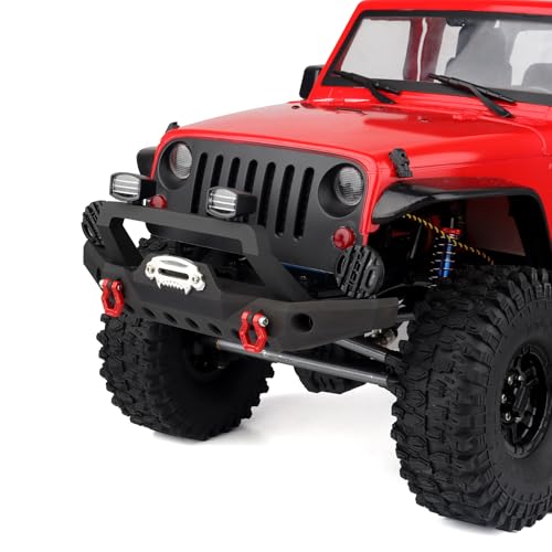 1/10 RC Crawler Metal Front Bumper Set with Winch & 5mm White LED Lights, Compatible with TRX-4, Axial SCX10 II 90046 / SCX10 III AXI03007, Redcat Gen 7 - style: Front Bumper