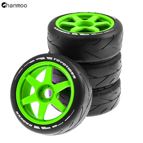 1/8 RC On Road Tires And Hard Plastic Drift Wheels 17mm Hex Rally Racing Tyres For 1:8 Scale Touring Street Car Tamiya HPI WR8 HSP Hobao ARRMA Redcat Losi Kyosho VRX W10 4PCS (Green) - color: Green