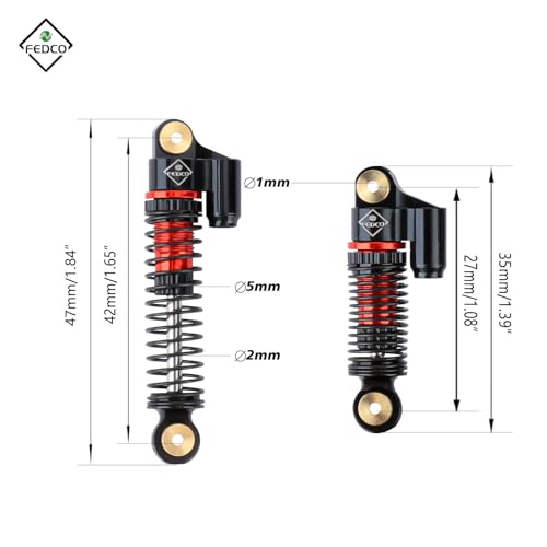 SCX24 Shock Flex Blades With 47MM Oil Filled Shocks Absorber | CNC Aluminum Damper Mount for Axial SCX24 Upgrade Parts 1/24 RC Crawler - color: Black