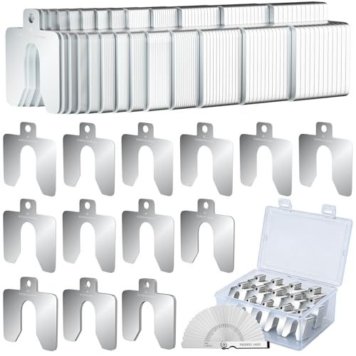 156 Pcs Size A 2" x 2" Stainless Steel Slotted Shims Kit, Metal Shim Stock for Leveling, Precision Shims Assortment with Feeler Gauge and Storage Box, Shim Kit for Furniture, Machinist, Motor Shop - size: Size A 2"x2" 156P 13T