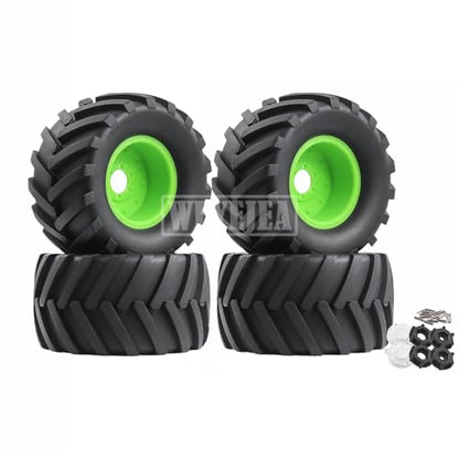 4PCS 1/8 Scale RC Monster Truck Rubber Tire w/17mm Hex Plastic Wheel Rim 173mm/91mm Rubber Rocks Tyres Set Fit for 1/8 Traxxas Sledge 95076-4 Arrma Kraton 6S Typhon 3S HSP HPI Redcat Kaiju - color: 1/8 Green