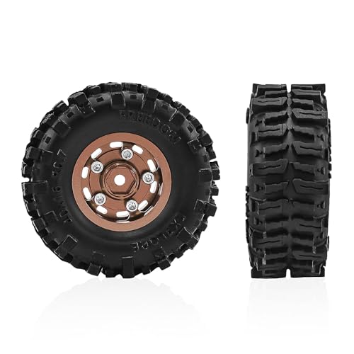 0.7 Inch RC Crawler Tires and Wheels Set 40×16mm for 1/30 Scale Axial SCX30 (Bronze) - color: Bronze