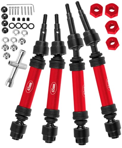 RC #45 Steel Front Rear Driveshaft/Drive Shaft Upgrades Part for 1/10 Slash,Rustler,Stampede,Jat0 4WD 4X4 VXL,F0rd F15O Rapt0r R 4WD,CVD Axles with Hex(#9051#9052) Red - color: Red-(Upgrades）