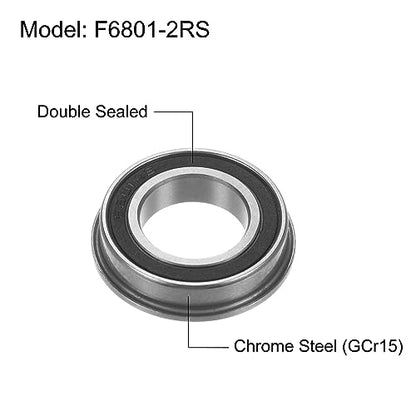 uxcell F6801-2RS Flanged Ball Bearing 12x21x5mm Double Sealed Chrome Steel Flange Bearings, 10pcs - size: F6801-2RS