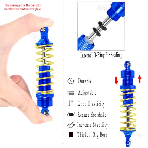 Aluminum Big Bore RC Shock Absorber Upgrades Part for 1/10 Slash 2WD 4x4,Stampede 2WD 4X4,Rustler 2WD 4X4,Hoss 2WD 4X4,Alloy 4PCS Front Rear RC Shocks w/Golden spring,Navy Blue - color: Navy Blue - Upgrades Part