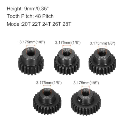 48 P Steel Pinion Gear Set 20T 22T 24T 26T 28T for 3.175 mm Shaft Hardened Steel Pinion Gear with Screws for RC Car Motor