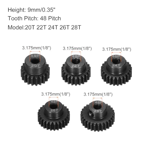 48 P Steel Pinion Gear Set 20T 22T 24T 26T 28T for 3.175 mm Shaft Hardened Steel Pinion Gear with Screws for RC Car Motor