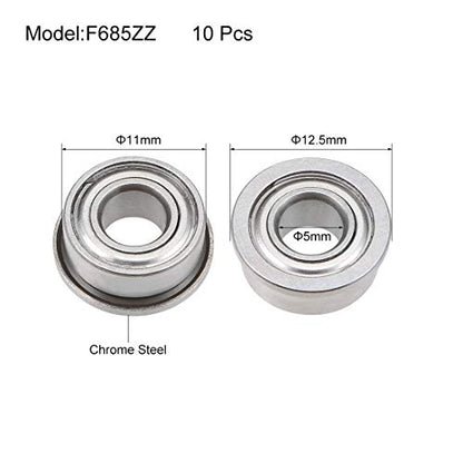uxcell F685ZZ Flanged Ball Bearing 5mmx11mmx5mm Double Shielded Chrome Steel Deep Groove Bearings 10pcs - size: 5x11x5mm