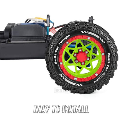 RC Truck Wheel and Tires for 1/16 Summit E-REVO Gorgon GROM MINI KRATON M-J-X H-B-X S-C-Y RC Car,Monster Truck Car Wheel Tires w/Plastic Wheels Rim,Soft Tire Highway Wheels (4PCS),Green Red - color: Green-red(rc Wheels Tires)