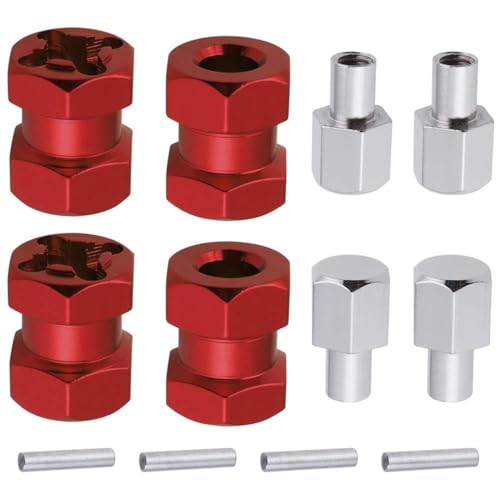 4-Pack HobbyPark 12mm Wheel Hex Drive Hubs Combiner Coupler Aluminum 15mm Offset Extension for 1/10 RC Crawler Car Parts (Red) - color: Red, size: 15mm Length