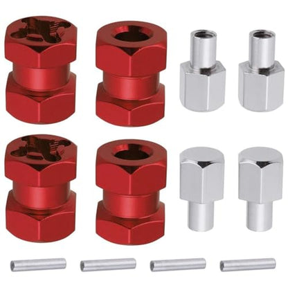 4-Pack HobbyPark 12mm Wheel Hex Drive Hubs Combiner Coupler Aluminum 15mm Offset Extension for 1/10 RC Crawler Car Parts (Red) - color: Red, size: 15mm Length