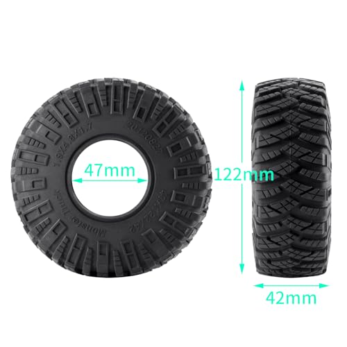 4PCS/Set 1.9" Aluminium Beadlock Wheel Tire Set with Foam Insert for 1/10th AXIAL SCX10 TRX4 Gen8 SCX10-II AXI90046,SCX10-III,D90 RC Crawler Truck Car Upgrade (Red) - color: Red