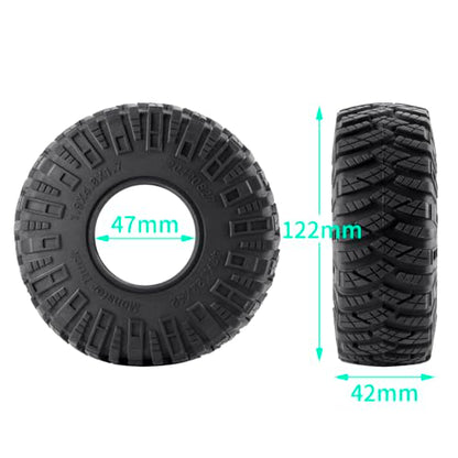 4PCS/Set 1.9" Aluminium Beadlock Wheel Tire Set with Foam Insert for 1/10th AXIAL SCX10 TRX4 Gen8 SCX10-II AXI90046,SCX10-III,D90 RC Crawler Truck Car Upgrade (Red) - color: Red