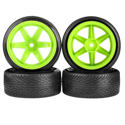 1/10 Drift Wheels and Tires Set,WONFAST 4PCS 63mm Plastic Hard Tyres 6-Spoke Wheels Rims 12mm Hex for 1:10 RC On-Road Drifting Car Replacement for HSP Tamiya HPI Kyosho (Green) - color: Green