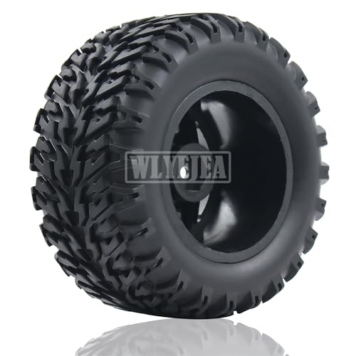 4PCS RC Truck Tires Set 12mm Hex Hub Plastic Wheel Rim Compatible with 1/12 LOSI LMT 4WD Solid Axle Monster Truck 1/12 1/14 1/16 TRAXXA,REDCAT RC Racing Truck - color: Black 2