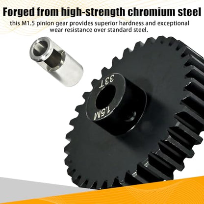 M1.5 33T Pinion Gear 8mm Bore with 8mm to 5mm Shaft Adapter Sleeve, Chromium Steel Motor Gear with Set Screw & Hex Key for Traxxas ARRMA Losi 1/5 1/8 RC Cars - size: 33T