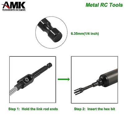 AMK RC Tool Kit Link Rod Ends Assembly 6.35mm Hex Bit Linkages Ball Joint Installing Equipment Shock Clamp 1/10 Scale Accessories for Axial SCX10 TRX4 (Blue+Silver) - color: Blue+silver
