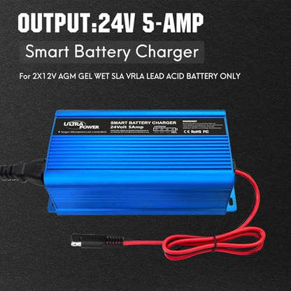 ULTRAPOWER 24V 5A Battery Charger,Universal Battery Charger Maintainer with 4LEDs Indicator,XLR Connector for Cars,Trucks,RVs,ATVs,UTVs,Tractors,SUVs,Electric Wheelchair Lead Acid Battery