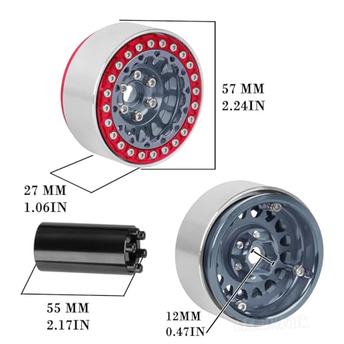 RC 1.9 Dually Beadlock Wheels Rims w/Adjustable Offset for 1/10 TRX4 TRX6 SCX10 SCX10 II 90046 SCX10 III AXI03007 SCX10 Pro Gen7/8 D90 VS4-10 MST CFX RC Crawler Car,4Pcs Alloy Rim,Titanium - color: Titanium - (Wheels Rims)