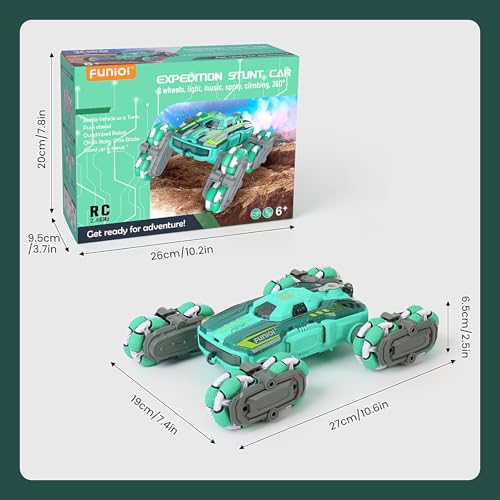 FUNiOi Cool 8WD RC Stunt Car for Kids Ages 6 7 8-12 13 14 Year Old - Remote & Gesture Hand-Controlled Toy with Lights & Music, Rotating Drift Car for Boys, 2.4Ghz - style: 8WD