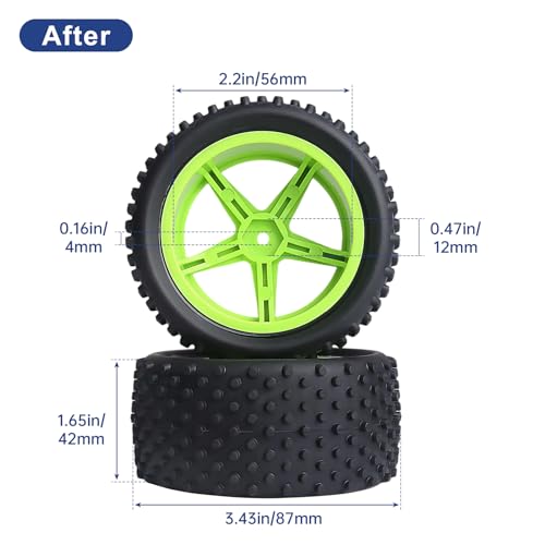 Preglued 1/10 Buggy Wheels and Tires Set 12mm Hex 3.35" / 85mm, Foam Inserts Replacement for RC Off-Road Car, Compatible with Traxxas, Arrma, Redcat, HSP, Losi, WLtoys 144001 4pcs (Color 03) - color: Color 03