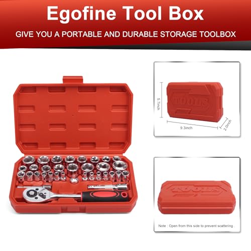 Egofine 34 Pieces 3/8 inch Drive Socket Ratchet Wrench Set, with Socket Set Metric/SAE and Extension Bar for Auto Repairing and Household, with Storage Case - style: 3/8" 34 PCS