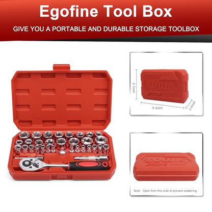 Egofine 34 Pieces 3/8 inch Drive Socket Ratchet Wrench Set, with Socket Set Metric/SAE and Extension Bar for Auto Repairing and Household, with Storage Case - style: 3/8" 34 PCS