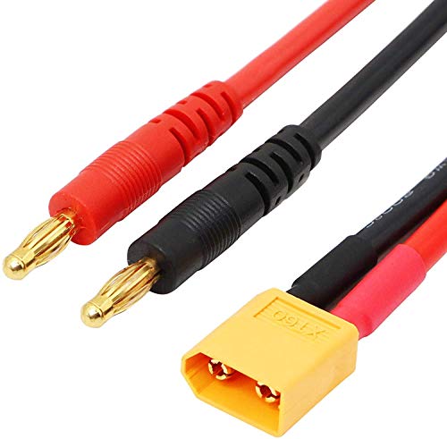 XT60 Cables- 2pcs XT60 Connector Plug to 4mm Banana Plugs Battery Charge Lead Adapter Cable 14awg 30cm