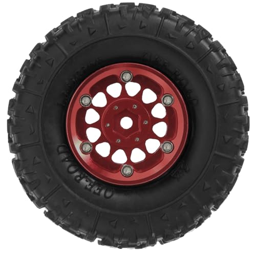 REDSPIDER 1.3 Aluminium Alloy Beadlock Wheels and Crawler Tires 1/24 RC Muddy Swamp Tyre 7mm Hex Fit for 1/18 1/24 Axial Trx4m SCX24 AX24 FCX24 RC Crawler XC-1 RTR CR-18P EVO (Red) - color: Red