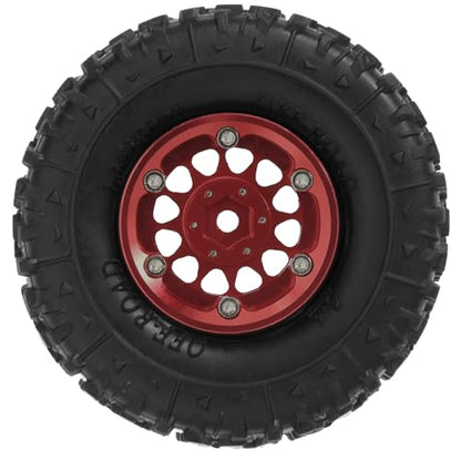REDSPIDER 1.3 Aluminium Alloy Beadlock Wheels and Crawler Tires 1/24 RC Muddy Swamp Tyre 7mm Hex Fit for 1/18 1/24 Axial Trx4m SCX24 AX24 FCX24 RC Crawler XC-1 RTR CR-18P EVO (Red) - color: Red