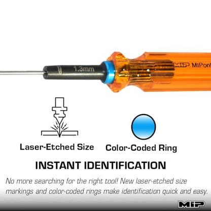 MIP 9213 Metric Hex Screwdriver RC Tools Kit (1.3mm) – Precision Hexagon Screwdriver for RC Cars, Quadcopter, Helicopter, and FPV Racing Drone Models - size: 1.3mm
