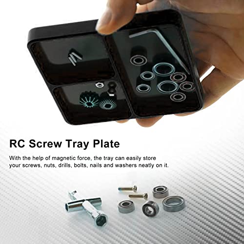 RC Model Repair Screw Tray, Magnetic Tool Tray for RC Car Maintenance, CNC Aluminum Alloy Organizer with Magnetic Pads for Remote Control Vehicles Aircraft Helicopters (Black) - color: Black