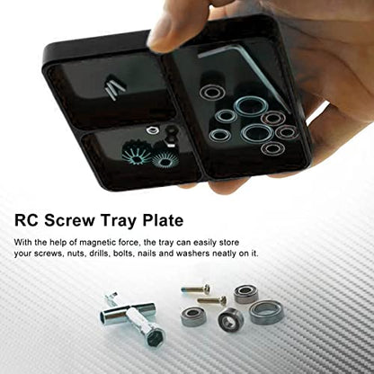 RC Model Repair Screw Tray, Magnetic Tool Tray for RC Car Maintenance, CNC Aluminum Alloy Organizer with Magnetic Pads for Remote Control Vehicles Aircraft Helicopters (Black) - color: Black