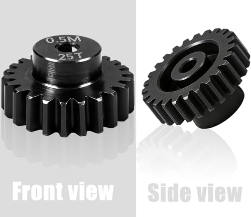 Hardened Steel 0.5M Pinion Gear 25T 2mm Shaft for RC Car/Helicopter Upgrade, Compatible with ARRMA 1/14 Typhoon 1/16 Mojave 1/18 Granite, Losi 1/12, 0.5Mod 13T-27T Gear for Brushed Brush-Less Motors - size: 25T